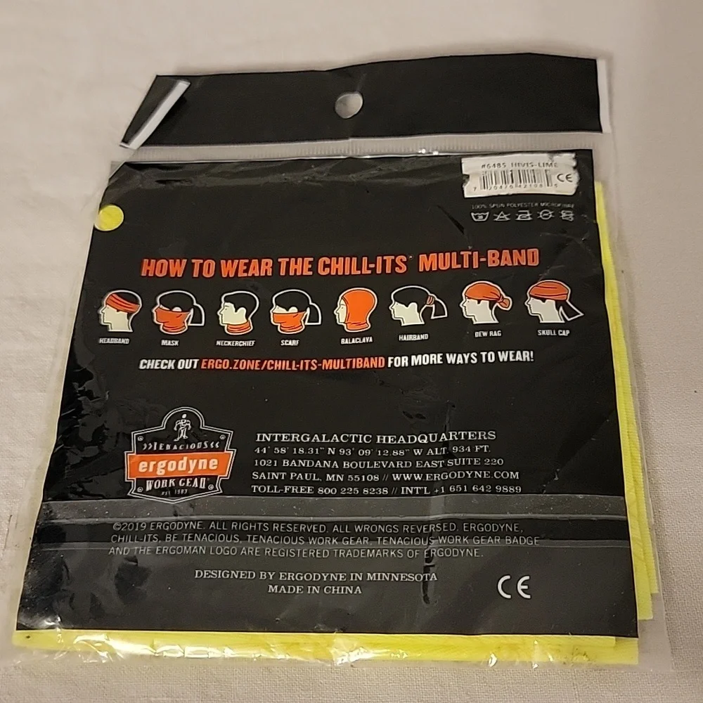 2 Ergodyne Chill-Its Multi-Band Polyester Lime 6485 Work Face Masks